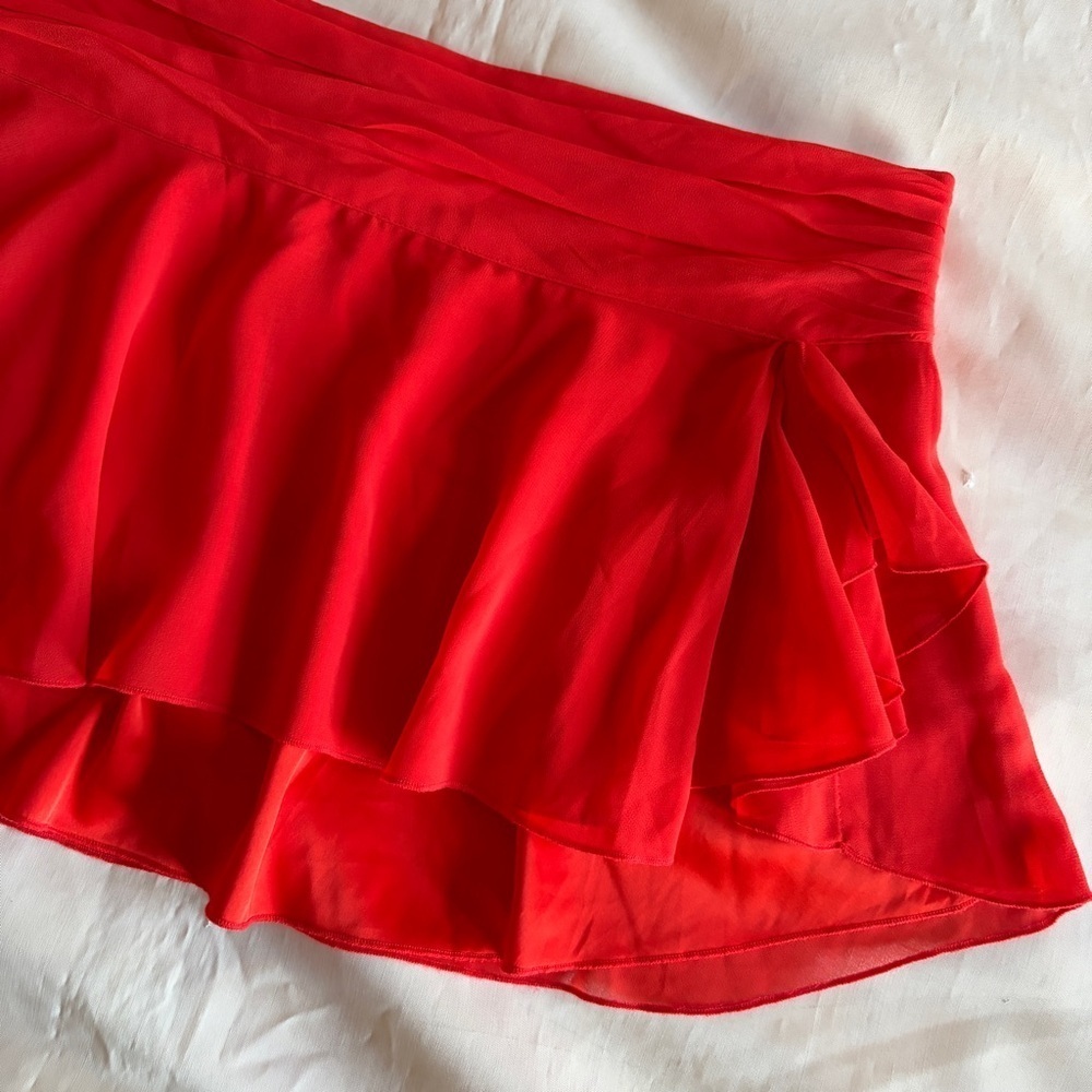 GUIZIO- Chiffon Slit Mini Skirt Size Large Poppy Orange Micro Summer Low Waist - Picture 4 of 9